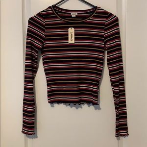 Striped Long Sleeve Cropped Shirt